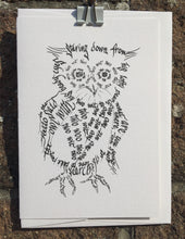 Load image into Gallery viewer, Curious owl greeting card in white - Calligraphette, byFrolly