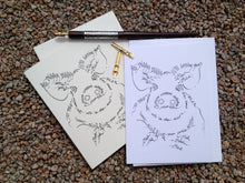 Load image into Gallery viewer, Greedy Pig greeting card in white & cream - Calligraphette, byFrolly