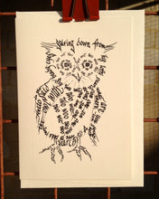 Load image into Gallery viewer, Curious owl greeting card in cream - Calligraphette, byFrolly
